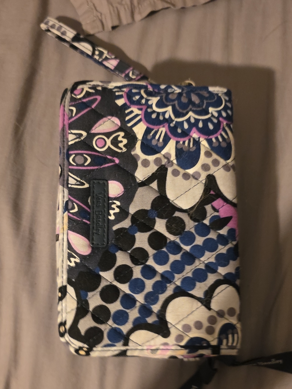 Vera Bradley Mimosa Medallion Quilted Wristlet Wallet in Blue, Black & Pink